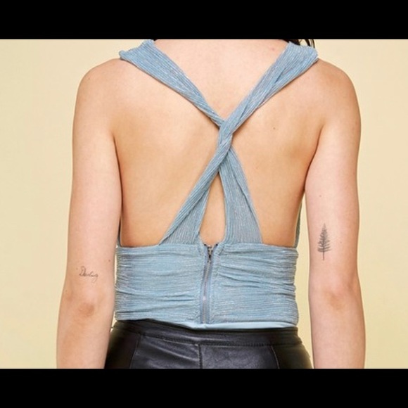 Blue metallic halter bodysuit - Picture 3 of 6